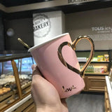 Heart Pattern Ceramic Mug Set, Love Sign Ceramic Couple Mug Set, Love Heart Mug, Couple Cup Ceramic Mugs, Creative Mug With Lid And Spoon, Luxury Marble Ceramic Coffee Cups
