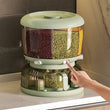 Cereal Divider Bucket, Multipurpose Rotating Kitchen Storage Box, 6 Grid 360° Rotating Grain Rice Dispenser,  Sealed Cereal Dispenser Rice Tank, Dry Food Rotating 6 Storage Container With Egg Groove Shelf, Multi Grid Food Storage Container For Kitchen