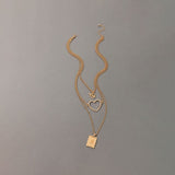 Three Chain Long Necklace, Heart Charms Long Chain Necklace, Multilayer Cute Pink Crystal Heart Charms Metal Long Necklace