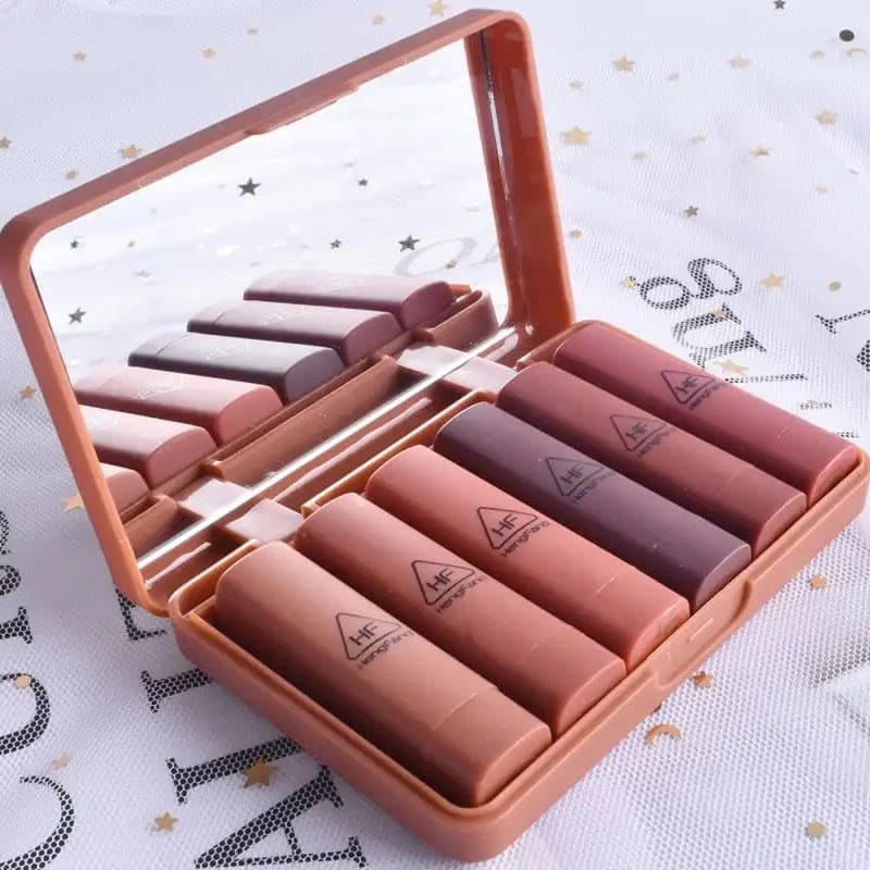 6 Pcs Pumpkins Color Matte Lipstick With Mirror, Heng Feng Color Lipstick, Mini Dry Lipstick Box, Long-lasting Lipstick Set
