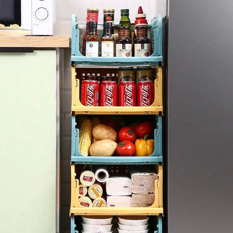 1 Pcs New Stacking Wardrobe, Foldable Clothes Storage Rack, Kitchen Gap Organizer Shelf, Toy Snack Book Storage Basket Closet Storage Bin, Wardrobe Shelf Drawer Organizer, Clothes Pants Drawer Separation Storage Box, Plastic Layered Storage Rack