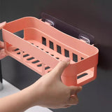 Traceless Paste Bathroom Shelf, Toilet Adhesive Shampoo Gel Storage Basket, Bathroom Corner Shower Shelf Rack, Wall-mounted Storage Rack, Stick-up Wall Sucker Plastic Organizer, Plastic Rack for Kitchen & Bathroom