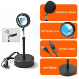 15 in 1 Rainbow Sunset Lamp, Led Projector Night Light, Rgb Controllable 360° Rotated Romantic Visual, Almunium Lens Sunset Projection Lamp, Wall Decoration USB Operate Rainbow Sunset Projector Lamp