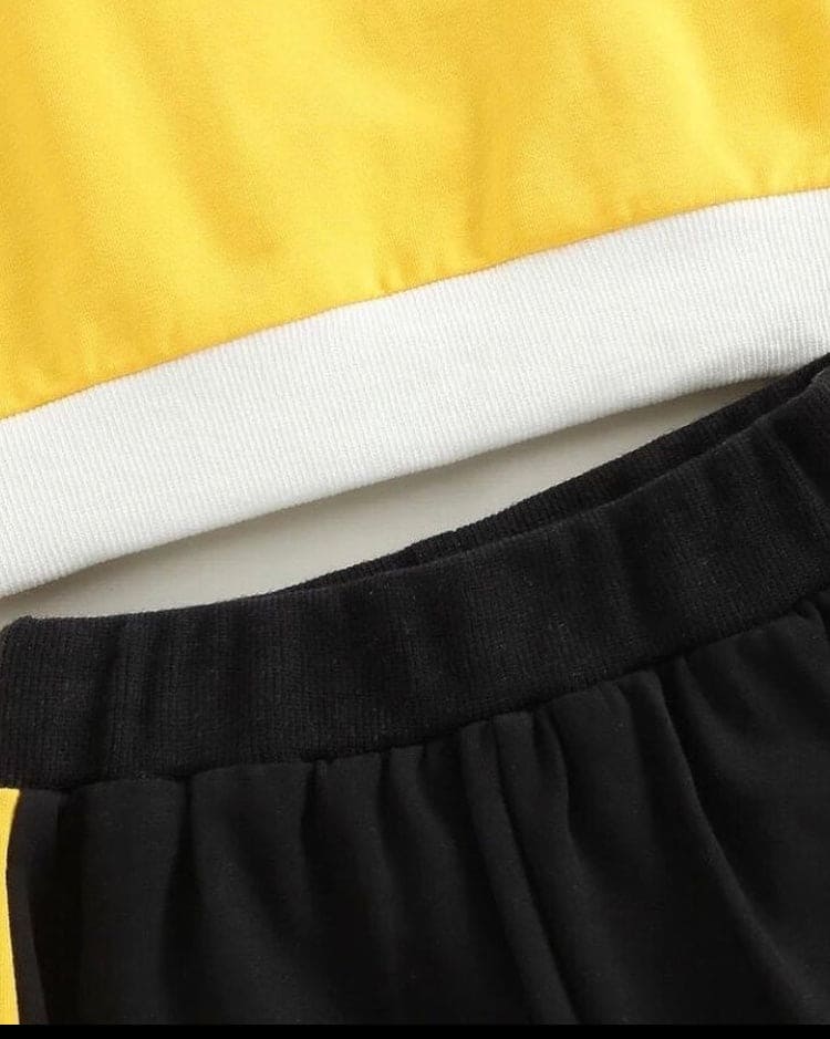 1 Pair Children Cool Tracksuit, Girl Boy Autumn Clothes Set, Contrast Color Long Sleeve Round Neck Sweatshirt + Elastic Waist Trousers