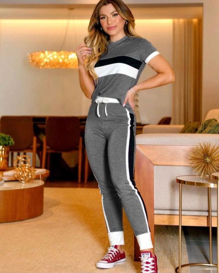 2 Pcs Women Sports Drawstring Pant Sets, Sportswear Fashionable Women's Clothing