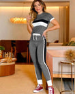 2 Pcs Women Sports Drawstring Pant Sets, Sportswear Fashionable Women's Clothing
