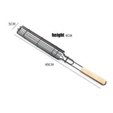 Portable BBQ Grilling Basket, Stainless Steel Nonstick Barbecue Grill Basket, Wooden Handle Barbecue Grill Basket, Barbecue Grill Mesh Rack, Coating Clamp Holder, Barbecue Picnic Camping Tools, Reusable Anti Corrosion Wooden Handle Barbecue Tool
