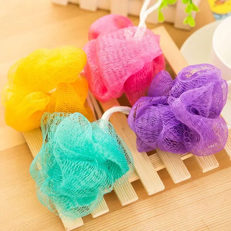 Loofah Sponge, Ball Bath Towel Scrubber, Mini Bath Sponge, Multicolor Body Exfoliating Shower Ball, Flower Bath Mesh Sponge, Bath Flower Shower Sponge Ball, Shower Loofah Sponge Pouf Body Wash Scrubber