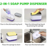 2 In 1 Caddy Soap Dispenser, Automatic Liquid Soap Dispenser, Caddy Soap Dispenser, Manual Press Liquid Soap Dispenser, Soap Dispenser With Sponge Holder, Cleaning Liquid Pump Dispenser Container, Home Bathroom Kitchen Soap Dispenser With Sponge