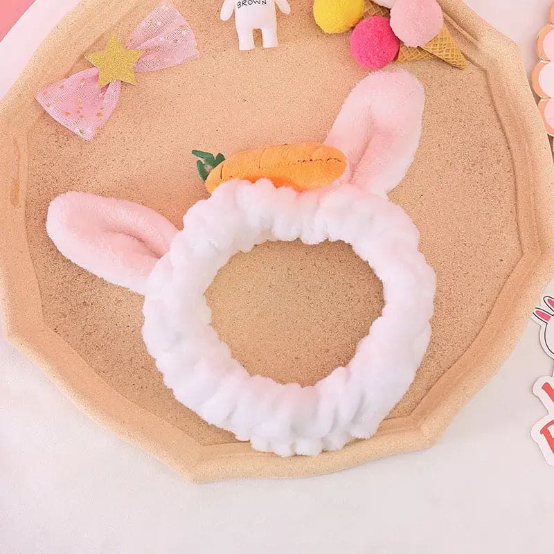 Carrot Rabbit Ears Face Wash Headband, Wash Face Hair Holder Hairband, Soft Warm Coral Fleece Bow Animal Ears Headband, Soft Lovely Wash Face Hairband, Spa Headband for Makeup, Perfect Cosmetic Headband
