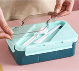 Microwave Oven Lunch Box With Spoon, 2 Compartment Plastic Divided Food Storage Container, Portable Food Grade Plastic Lunch Box, Portable Hermetic Bento Box