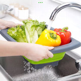 Expandable Silicon Drain Basket, Pull Rod Washing Vegetable Washing Basket, Telescopic Folding Drain Basket With Extendable Handles