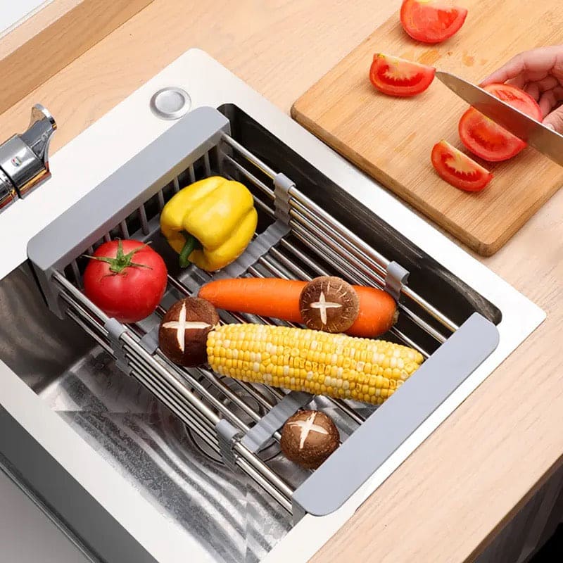 Stainless Steel Dish Drainer, Retractable Tableware Dish Drying Holder, Adjustable Sink Dish Drainer, Fruit Vegetable Washing Drainer, Stainless Steel Sink Rack, Scalable Dish Drying Rack, Kitchen Organizer Basket, Over The Sink Dish Drying Rack