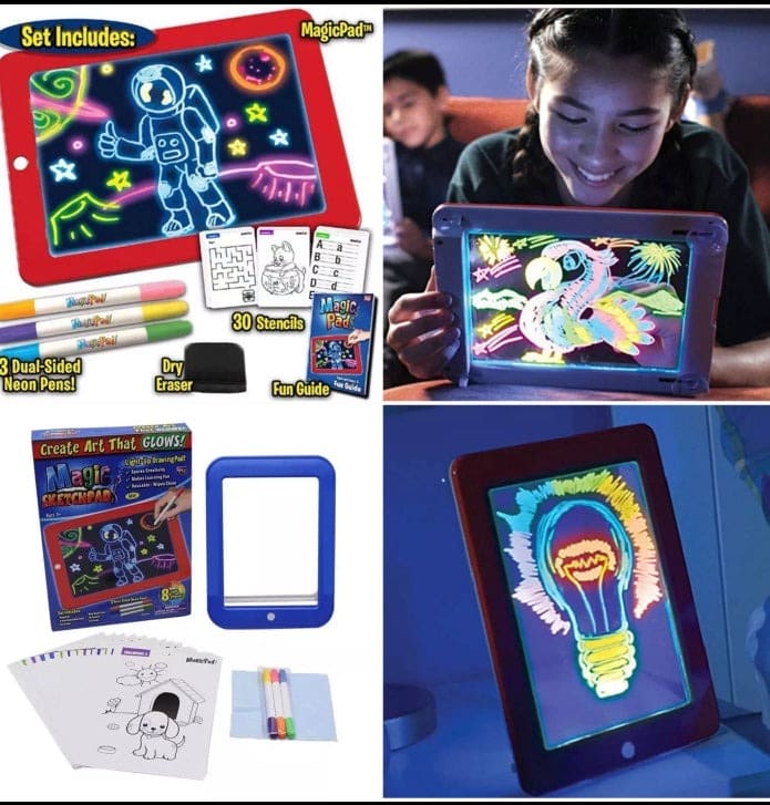 3D Magic Drawing Pad, 8 Light Effects Puzzle Board, 3D Sketchpad, Tablet Creative Kids Pen Gift LEDs Lights Glow Art Drawing Toys