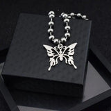 Sweet Butterfly Stainless Steel Pendant Necklace, Streetwear Ball Chain Polishing Chain Pendant, Hollow Butterfly Ball Chain Necklace Jewellery