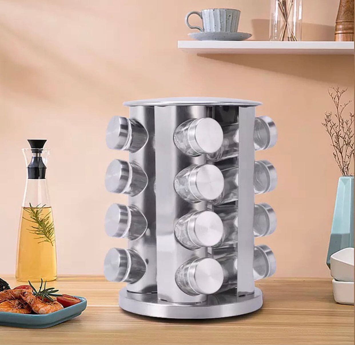 Rotatable Seasoning Rack, Stainless Steel Spice Rack, Countertop Rack Tower Organizer
