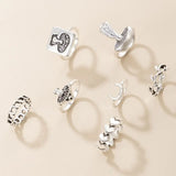 Set Of 7 Vintage Goth Mushroom Rings For Women, Mushroom Heart Leaves Rings, Stackable Finger Rings, Midi Rings For Women Fashion Jewellery