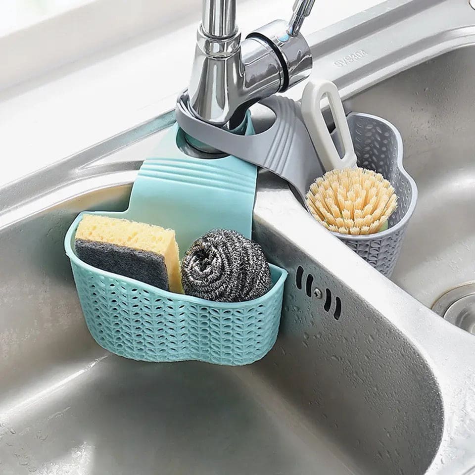 Silicon Sink Basket, Punch-Free Hanging Bag, Plastic Leaching Rack, Faucet Kitchen Sponge Basket, Kitchen Sink Holder, Adjustable Soap Sponge Shelf, Hanging Drain Basket, Plastic Saddle Faucet, Caddy Drainage Strainers Basket
