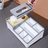 Desktop Plastic Napkin Holder, Multifunctional Tissue Storage Box Cover, Stationery Make Up Organizer for Bedroom Bathroom, Multifunctional Tissue Box Phone Holder Stand,  Wipes Case Desk Organizer