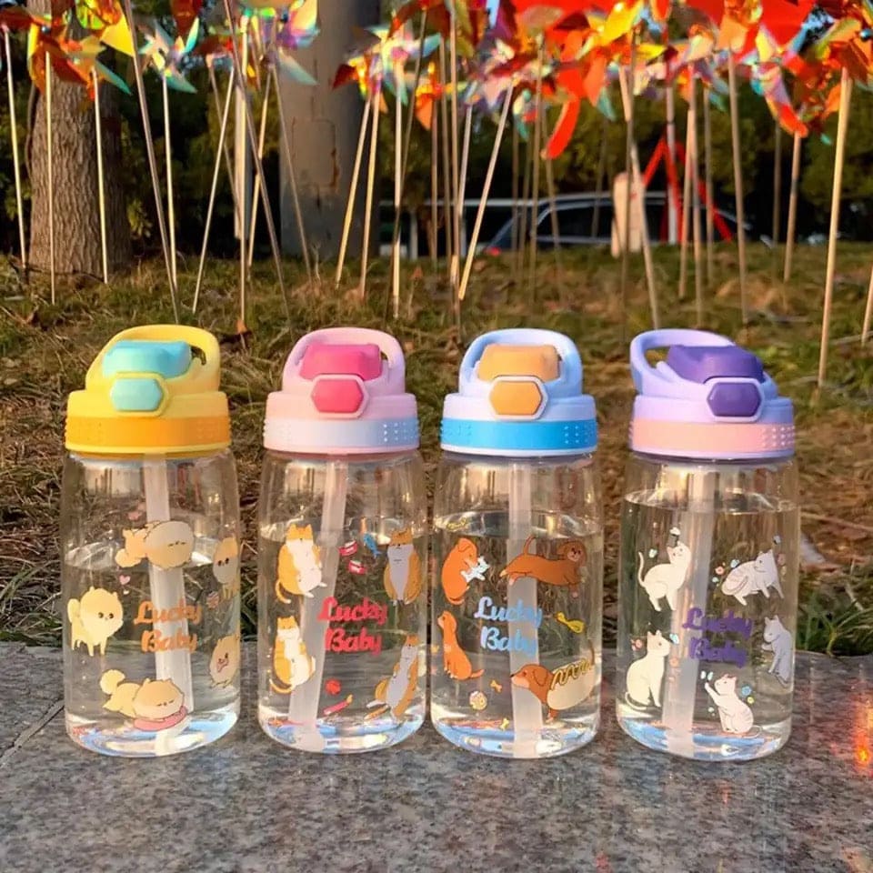 Lucky Baby Water Bottle, Kids Water Sippy Cup, Creative Cartoon Baby Feeding Cup, Portable Baby Water Bottle School Kids Kettle, Water Bottle Bouncing Cup, 480ML Leakproof Children's Straw Cup