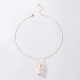 Trendy Pearl Stone Pendant Necklace For Women, Boho Crystal Choker Necklaces For Women, Elegant Pearl Stone Long Chain Necklace for Women, Simple Trendy Geometry Alloy Metal Sweater Chain