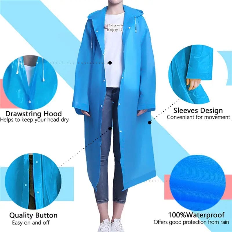 Hooded Rain Coat, Women Men Impermeable Thickened Waterproof Raincoat, Tourism Outdoor Hiking Rain Poncho Raincoat, Universal Travel Rain Jacket,  Loose Simple Long Sleeve Rain Jacket, Transparent Thickened Rain Coat