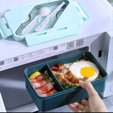 Microwave Oven Lunch Box With Spoon, 2 Compartment Plastic Divided Food Storage Container, Portable Food Grade Plastic Lunch Box, Portable Hermetic Bento Box