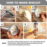 Manual Cookie Press Gun And Icing Set Alloy Churro Maker, Cookie Press Machine, Aluminum Cookie Gun, Biscuit Maker, Manual Cookie Press Stamps Set, Baking Tool With 10 Cookie Molds 4 Nozzles