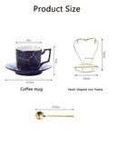 200ml Luxury Marble Ceramic Coffee Cups And Saucers Set With Gold Stand, Marble Ceramic Coffee Cup Saucer Spoon Set, Nordic Matt Porcelain Tea Set, Advanced Teacups