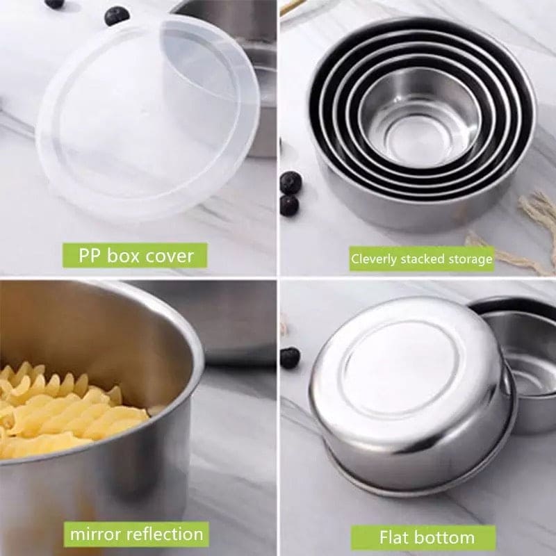 Stainless Steel Vessel With Lids, Mixing Crisper Food Container Bowls, Chef Buddy Stainless Steel Bowl Set, Classic Cuisine Metal Fresh Keeping Bowls