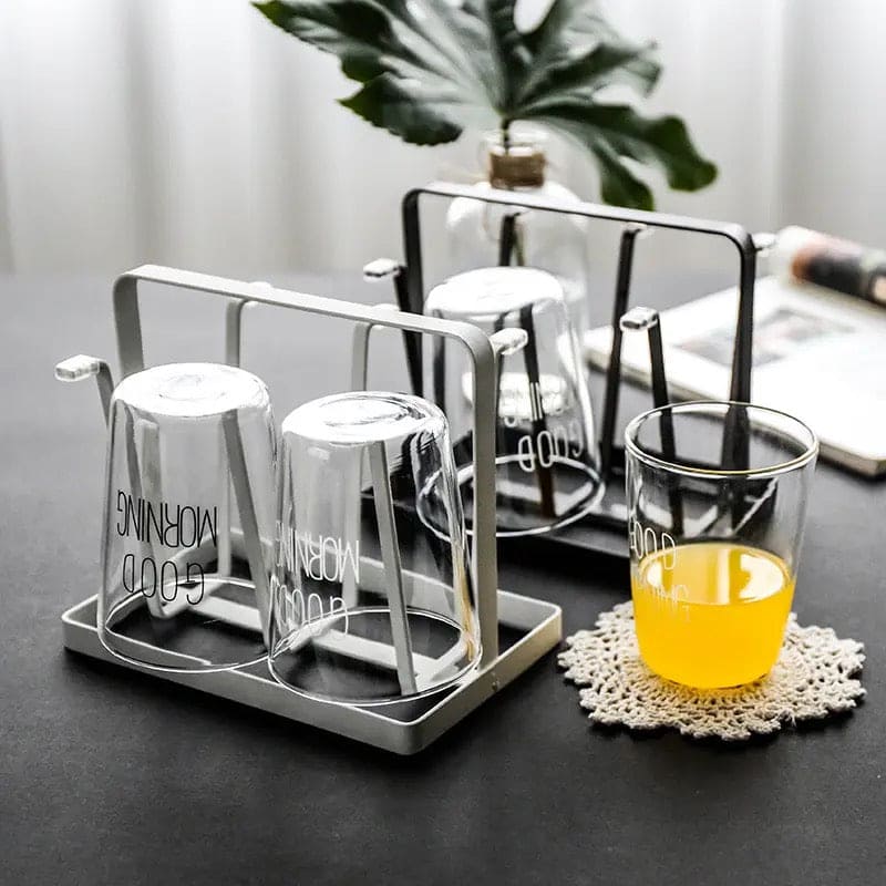 Iron Glass Stand, 6 Hooks Cups Mug Glass Stand Holder, Metal Cup Drying Rack Shelf, Cup Hanging Drainer, Upside Down Cup Drain Rack, Countertop Cup Holder for Bottle, Glass, Mug, Non-Slip Mugs Bottles Organizer For Kitchen