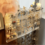 4 Door Acrylic Jewellery Rack, Transparent Foldable Screen Necklace Display Rack, Hanging Jewellery Organizer Double Sided, Earrings Organizer Stand Display