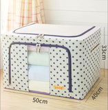 Printed Large Capacity Storage Box, Waterproof Oxford Cloth Steel Storage Box, Clothing Quilt Storage Bag Organizer, Quilt Blanket Socks Stuff Container, Portable Folding Closet Organizer