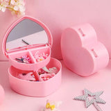 Mini Heart Jewelry Box, Love Shape Jewelry Box, Display Earrings Ring Jewelry Case Box, Double Layer Jewelry Organizer With Mirror, Pink Girl Heart Storage Box