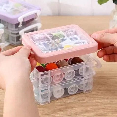 Portable Household Sewing Kit Box, Fabric Craft Needles Thread Scissor Set, Plastic Transparent Sewing Thread Storage, Multifunction PP Box Sewing Kit, Home & Travelling Sewing Accessories