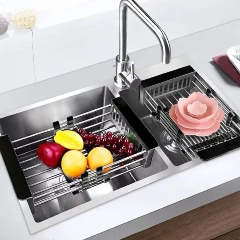 Stainless Steel Dish Drainer, Retractable Tableware Dish Drying Holder, Adjustable Sink Dish Drainer, Fruit Vegetable Washing Drainer, Stainless Steel Sink Rack, Scalable Dish Drying Rack, Kitchen Organizer Basket, Over The Sink Dish Drying Rack