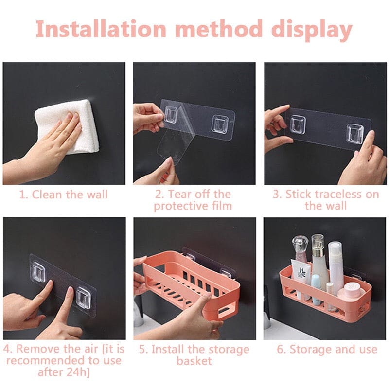 Traceless Paste Bathroom Shelf, Toilet Adhesive Shampoo Gel Storage Basket, Bathroom Corner Shower Shelf Rack, Wall-mounted Storage Rack, Stick-up Wall Sucker Plastic Organizer, Plastic Rack for Kitchen & Bathroom