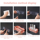 Traceless Paste Bathroom Shelf, Toilet Adhesive Shampoo Gel Storage Basket, Bathroom Corner Shower Shelf Rack, Wall-mounted Storage Rack, Stick-up Wall Sucker Plastic Organizer, Plastic Rack for Kitchen & Bathroom