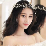 Pearl Hair Chain For Women, Girl Tassel  Flower Tiara Headband Ponytail, Bridal Wedding Tiaras Hand Beaded Long Wreaths Hair Bands, Headdress Mori Pearl Hair Band, Wedding Accessories