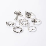 Set Of 7 Vintage Goth Mushroom Rings For Women, Mushroom Heart Leaves Rings, Stackable Finger Rings, Midi Rings For Women Fashion Jewellery