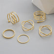 Set Of 5 Metal Gold Plated Rings for Women, Geometric Hollow Wave Rings, Girls Trendy Jewellery, Stackable Finger Rings, Midi Rings For Women