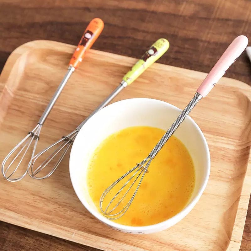 Mini Handle Egg Beater, Cute Cartoon Ceramic Handle Manual Beater, Hand Stirring Beaters, Multifunctional Cream Coffee Churn Baking Accessories Kitchen Tool, Stainless Steel Whisk, Mini Handle Stirrer Whisk