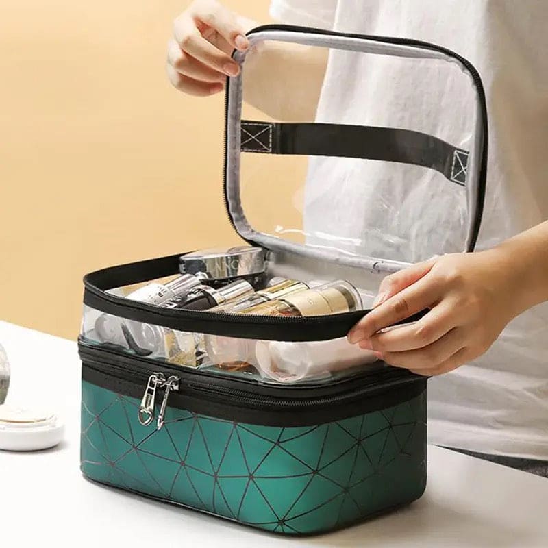 Dual Transparent Cosmetic Bag, Women Make Up Case, Big Capacity Travel Makeup Organizer, Toiletry Beauty Storage, Portable Women Makeup Bag, Travel Carrying Bag, Cosmetic Storage Bag, Dual Zipper Wash Beauty Pouch