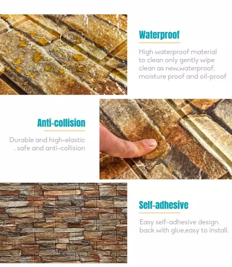 Brick Wall Stickers, Home Decor Waterproof Self-adhesive Wallpapers, Living Room And Bedroom Wall Decor Sheet, 3D Retro Wall Sticker Paper