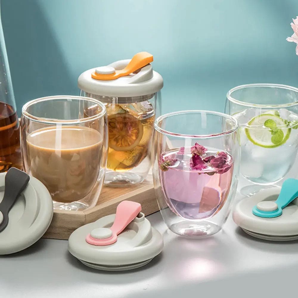 Double Wall Glass, Transparent Insulated Coffee Cup, Transparent Double Layer Wall Glass Cup, Cute Portable Water Cup, Double Wall Glass Cup