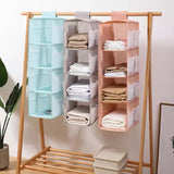 New Hanging Wardrobe, 4 Layer Foldable Closet Organizer, Multilayer Foldable Hanging Storage Rack, Tier Hanger Bag, Wardrobe Storage Holder, Dust-Proof Fabric Hanging Bag, Double Sided Storage Organizer With 8 Frosted Pocket
