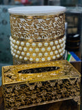 Fancy Waste Bin And Tissue Box Set, Luxury Garbage Bin With Tissue Box, Decorative Crystal Dustbin And Tissue Box