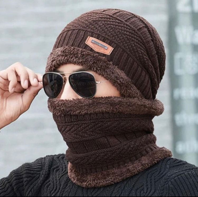 New Beanie Hat, Skin Cap & Scarf Set, New Coral Fleece Scarf, Men Wool Scarf Caps, Winter Beanies for Men