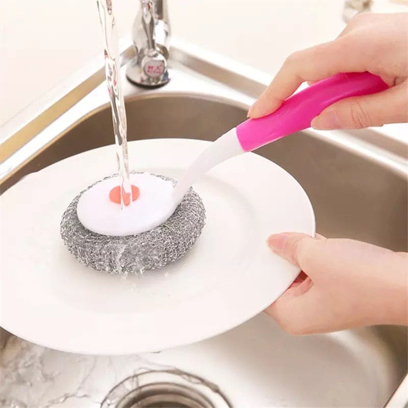 Splicing Wire Ball Scrubs Brush, Long Handle Removable Replacement Brush, Utility Stainless Steel Wire Ball Brush, Durable Cleaning Brush, Dish Bowl Washing Kitchen Gadget, Nano Steel Ball Cleaning Scrubber