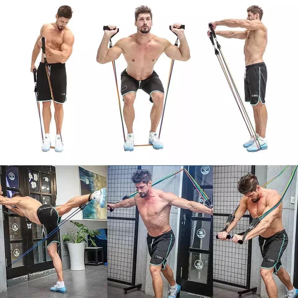 11 Pcs Pull Rope Exercise Fitness Bands, Exercise Resistance Bands with Handles, Exercise Bands with Door Anchor, Home Workout Training Equipment
